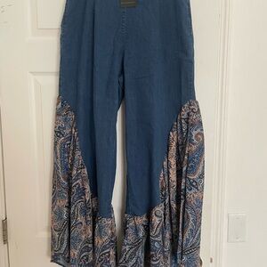 Women's Blue Paisley Flare Jeans